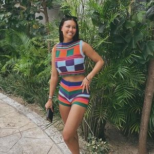 Two piece knit colorful set